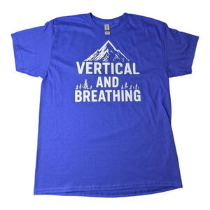 Gildan - Blue Tee - Size L - "Vertical and Breathing" Logo - New without tags